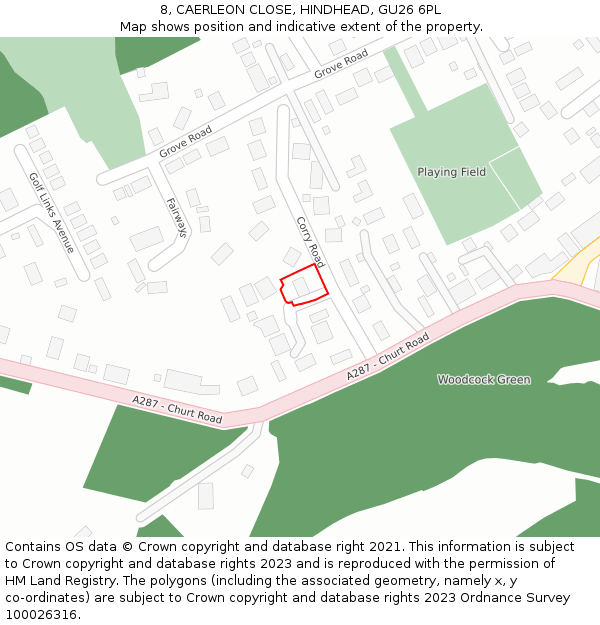 8, CAERLEON CLOSE, HINDHEAD, GU26 6PL: Location map and indicative extent of plot