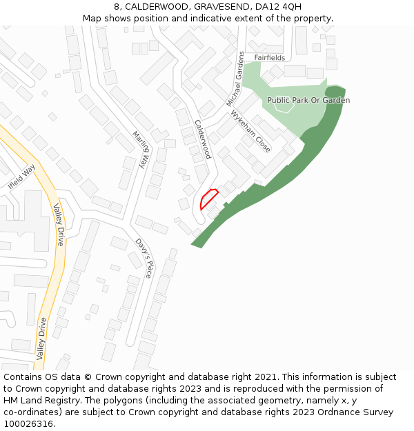 8, CALDERWOOD, GRAVESEND, DA12 4QH: Location map and indicative extent of plot