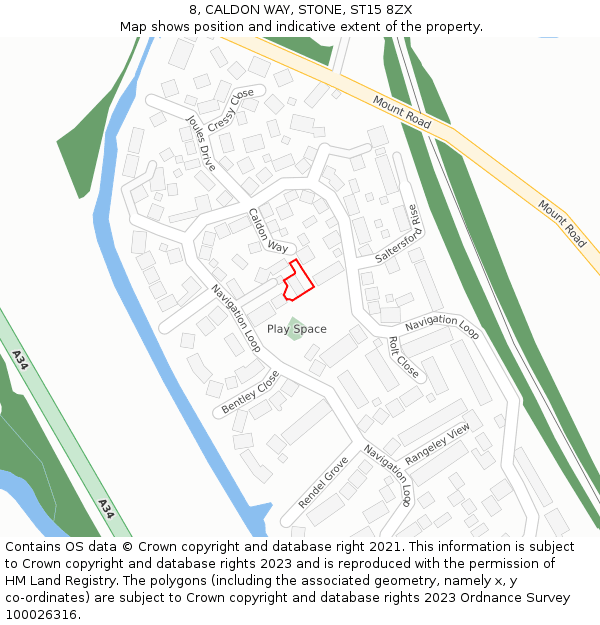 8, CALDON WAY, STONE, ST15 8ZX: Location map and indicative extent of plot