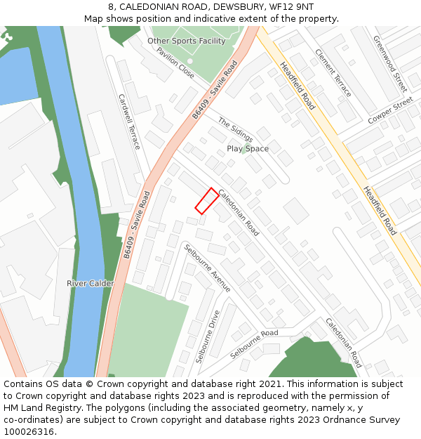 8, CALEDONIAN ROAD, DEWSBURY, WF12 9NT: Location map and indicative extent of plot