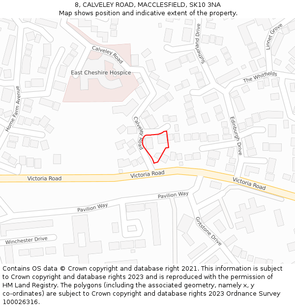 8, CALVELEY ROAD, MACCLESFIELD, SK10 3NA: Location map and indicative extent of plot