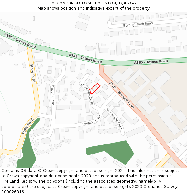 8, CAMBRIAN CLOSE, PAIGNTON, TQ4 7GA: Location map and indicative extent of plot