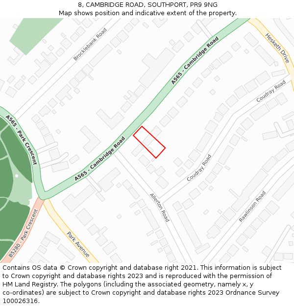 8, CAMBRIDGE ROAD, SOUTHPORT, PR9 9NG: Location map and indicative extent of plot