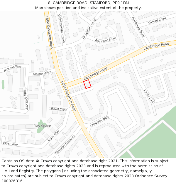 8, CAMBRIDGE ROAD, STAMFORD, PE9 1BN: Location map and indicative extent of plot