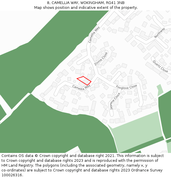 8, CAMELLIA WAY, WOKINGHAM, RG41 3NB: Location map and indicative extent of plot