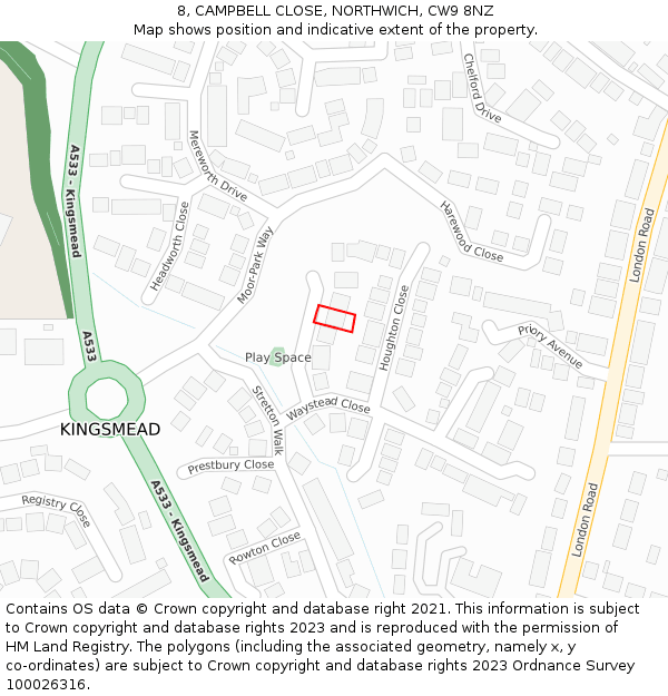 8, CAMPBELL CLOSE, NORTHWICH, CW9 8NZ: Location map and indicative extent of plot