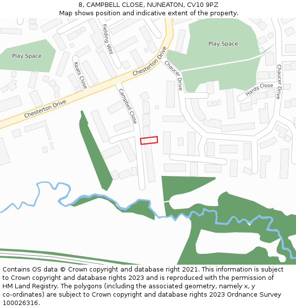 8, CAMPBELL CLOSE, NUNEATON, CV10 9PZ: Location map and indicative extent of plot