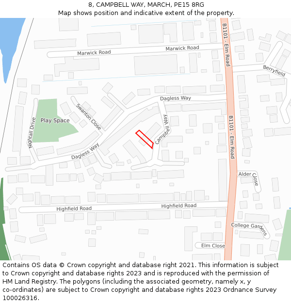 8, CAMPBELL WAY, MARCH, PE15 8RG: Location map and indicative extent of plot