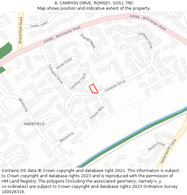 8, CAMPION DRIVE, ROMSEY, SO51 7RD: Location map and indicative extent of plot