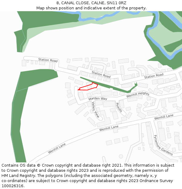 8, CANAL CLOSE, CALNE, SN11 0RZ: Location map and indicative extent of plot