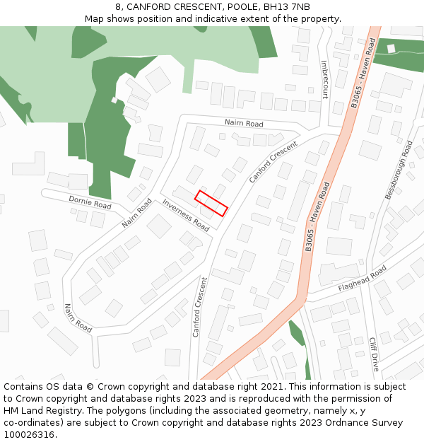 8, CANFORD CRESCENT, POOLE, BH13 7NB: Location map and indicative extent of plot