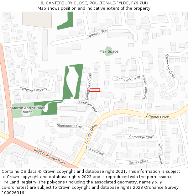 8, CANTERBURY CLOSE, POULTON-LE-FYLDE, FY6 7UU: Location map and indicative extent of plot