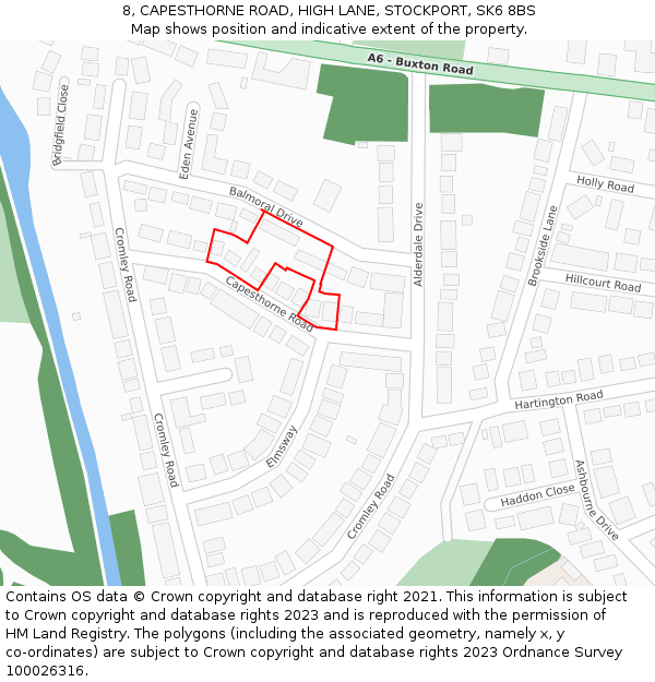 8, CAPESTHORNE ROAD, HIGH LANE, STOCKPORT, SK6 8BS: Location map and indicative extent of plot