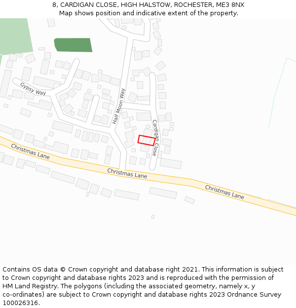 8, CARDIGAN CLOSE, HIGH HALSTOW, ROCHESTER, ME3 8NX: Location map and indicative extent of plot