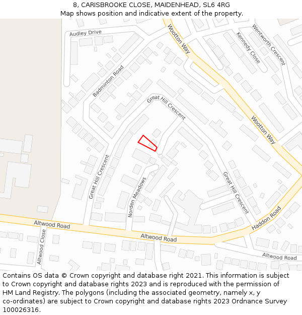 8, CARISBROOKE CLOSE, MAIDENHEAD, SL6 4RG: Location map and indicative extent of plot