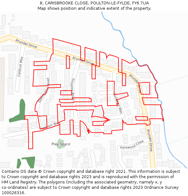 8, CARISBROOKE CLOSE, POULTON-LE-FYLDE, FY6 7UA: Location map and indicative extent of plot