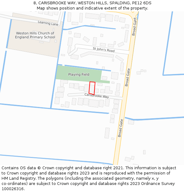 8, CARISBROOKE WAY, WESTON HILLS, SPALDING, PE12 6DS: Location map and indicative extent of plot