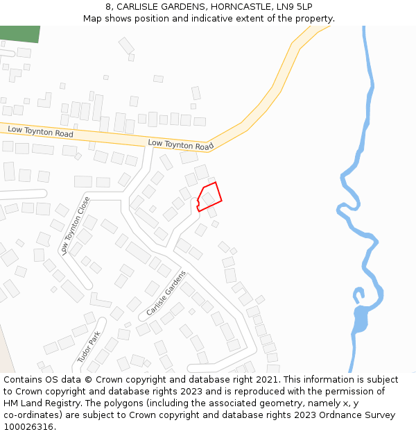 8, CARLISLE GARDENS, HORNCASTLE, LN9 5LP: Location map and indicative extent of plot