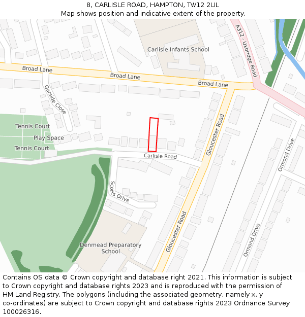 8, CARLISLE ROAD, HAMPTON, TW12 2UL: Location map and indicative extent of plot