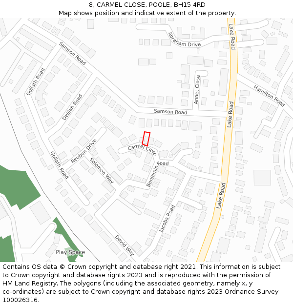 8, CARMEL CLOSE, POOLE, BH15 4RD: Location map and indicative extent of plot
