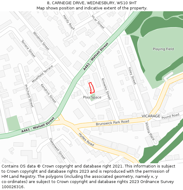 8, CARNEGIE DRIVE, WEDNESBURY, WS10 9HT: Location map and indicative extent of plot