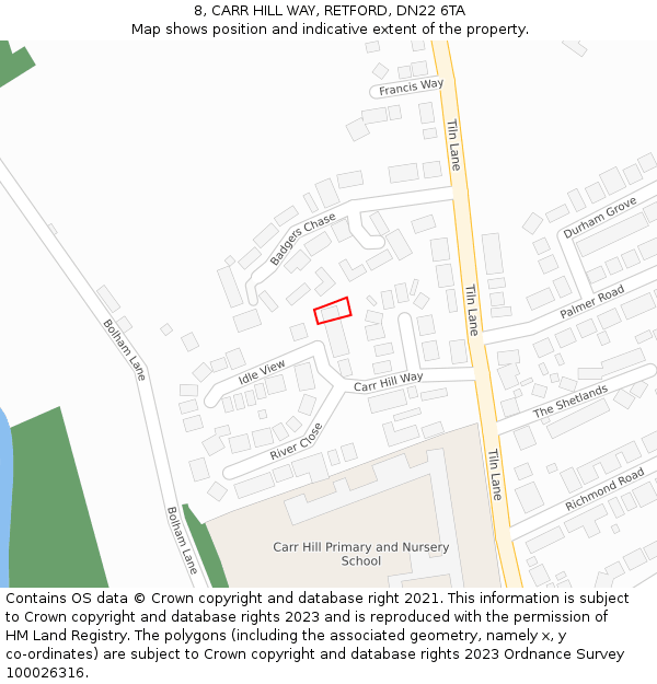 8, CARR HILL WAY, RETFORD, DN22 6TA: Location map and indicative extent of plot