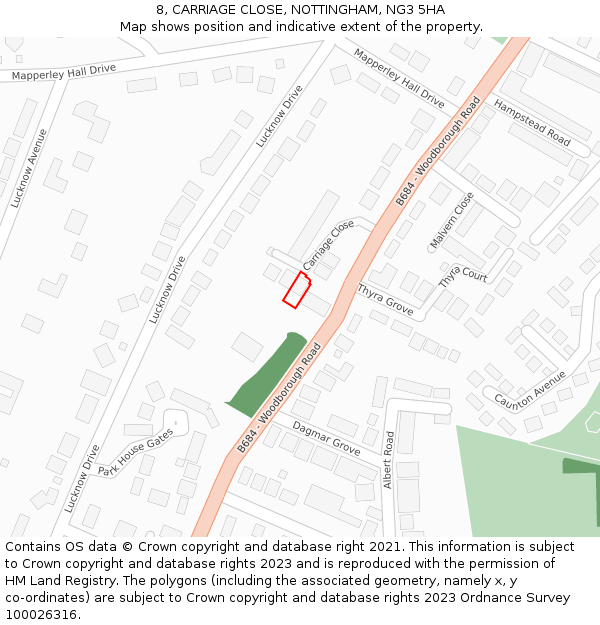 8, CARRIAGE CLOSE, NOTTINGHAM, NG3 5HA: Location map and indicative extent of plot