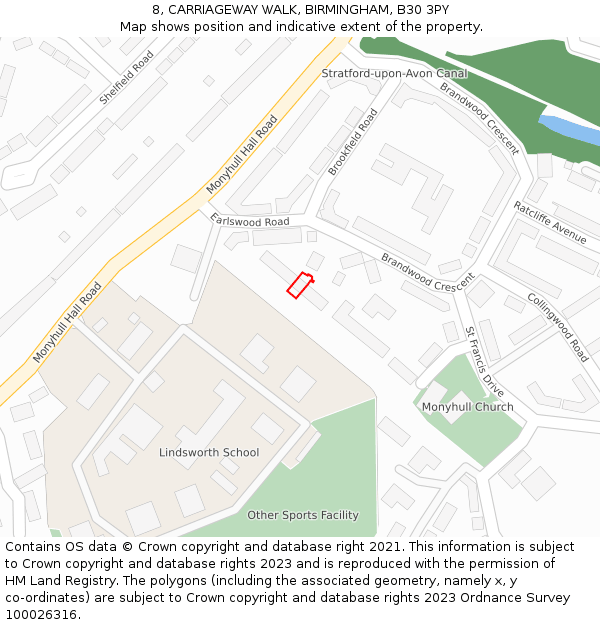 8, CARRIAGEWAY WALK, BIRMINGHAM, B30 3PY: Location map and indicative extent of plot