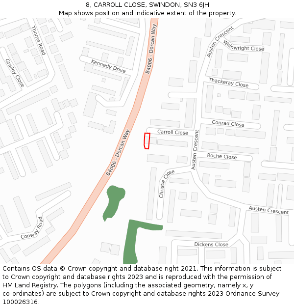 8, CARROLL CLOSE, SWINDON, SN3 6JH: Location map and indicative extent of plot