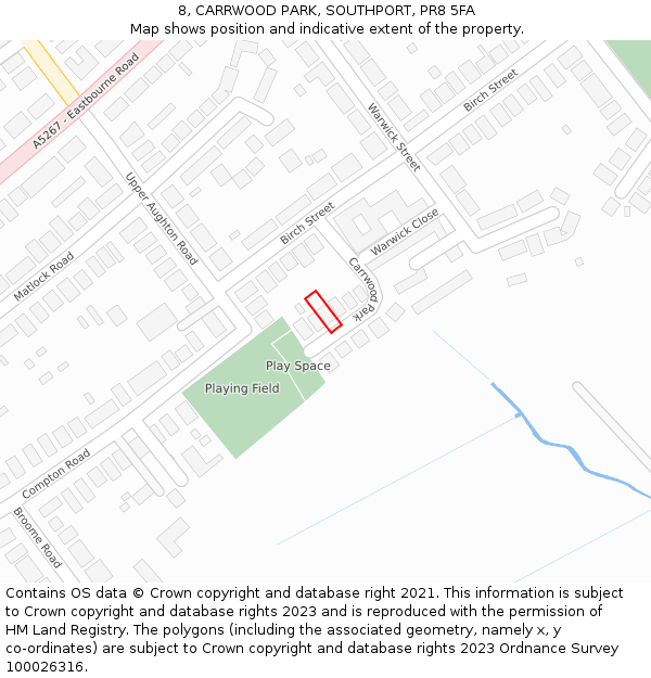 8, CARRWOOD PARK, SOUTHPORT, PR8 5FA: Location map and indicative extent of plot