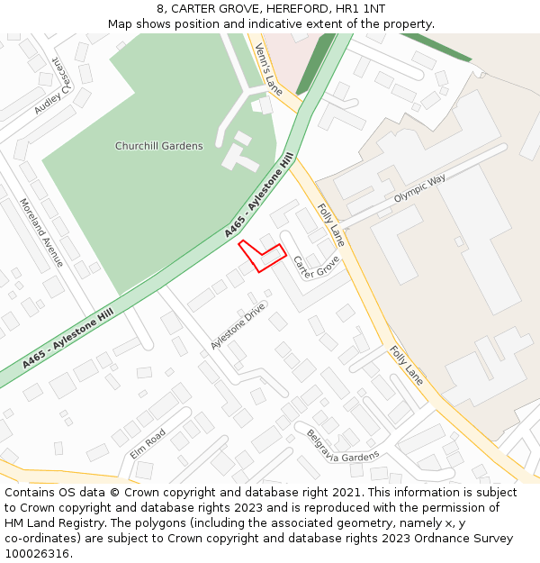 8, CARTER GROVE, HEREFORD, HR1 1NT: Location map and indicative extent of plot