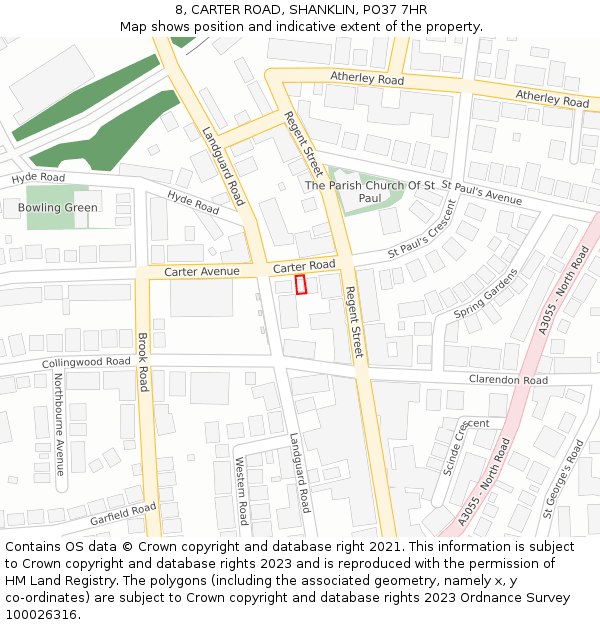 8, CARTER ROAD, SHANKLIN, PO37 7HR: Location map and indicative extent of plot