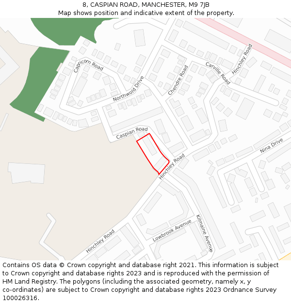 8, CASPIAN ROAD, MANCHESTER, M9 7JB: Location map and indicative extent of plot