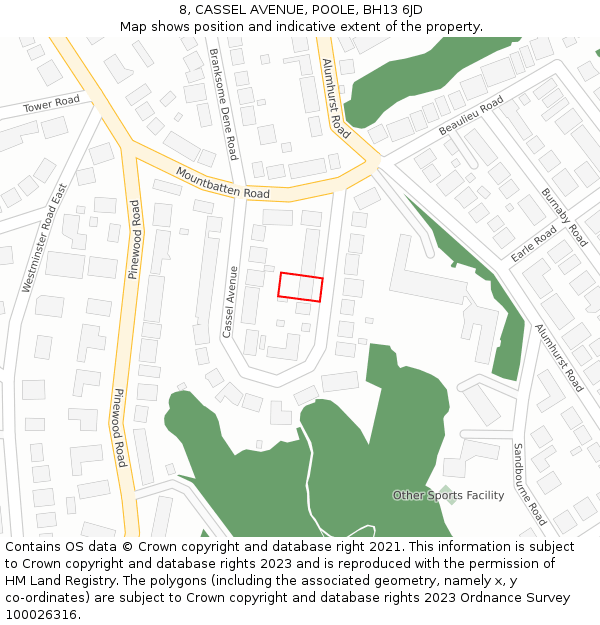 8, CASSEL AVENUE, POOLE, BH13 6JD: Location map and indicative extent of plot