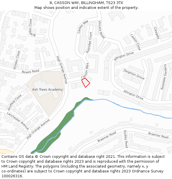 8, CASSON WAY, BILLINGHAM, TS23 3TX: Location map and indicative extent of plot