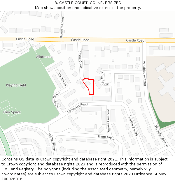 8, CASTLE COURT, COLNE, BB8 7RD: Location map and indicative extent of plot