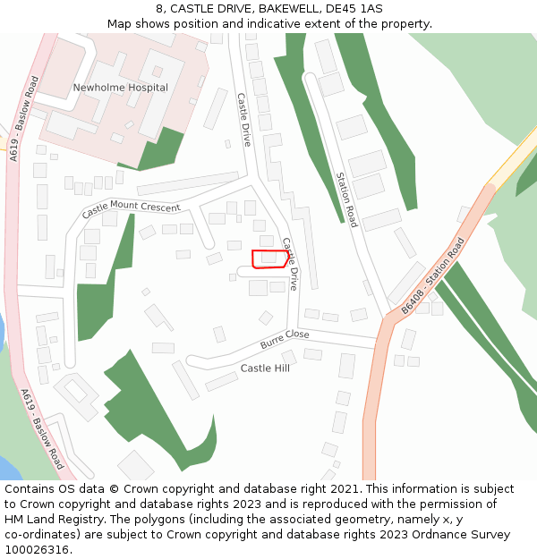 8, CASTLE DRIVE, BAKEWELL, DE45 1AS: Location map and indicative extent of plot