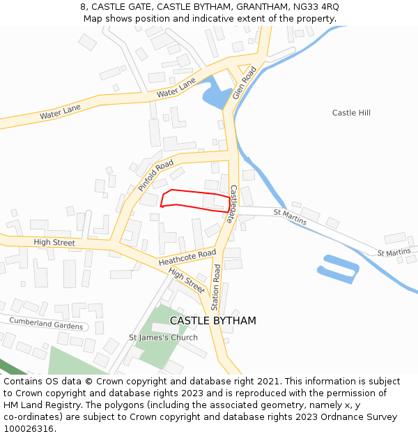 8, CASTLE GATE, CASTLE BYTHAM, GRANTHAM, NG33 4RQ: Location map and indicative extent of plot