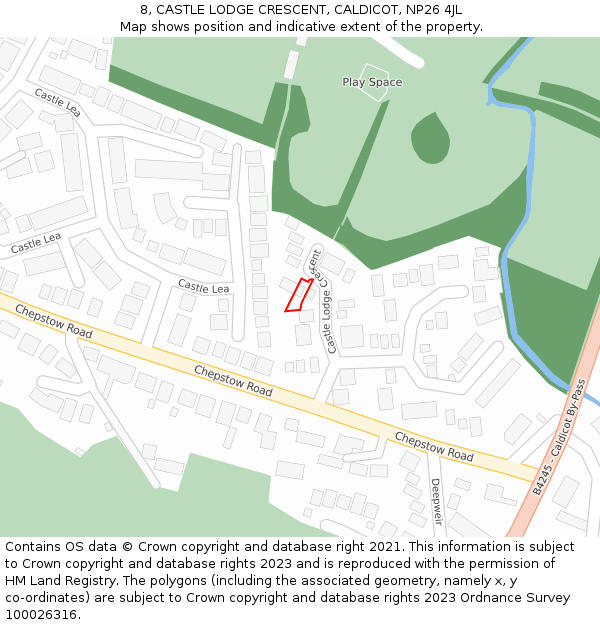 8, CASTLE LODGE CRESCENT, CALDICOT, NP26 4JL: Location map and indicative extent of plot