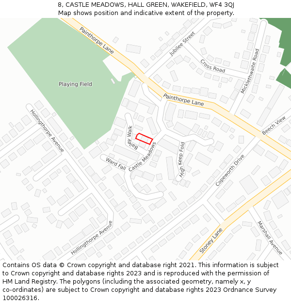 8, CASTLE MEADOWS, HALL GREEN, WAKEFIELD, WF4 3QJ: Location map and indicative extent of plot