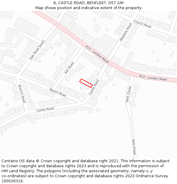 8, CASTLE ROAD, BENFLEET, SS7 2AY: Location map and indicative extent of plot