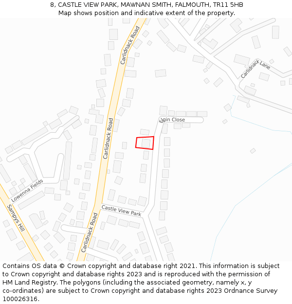 8, CASTLE VIEW PARK, MAWNAN SMITH, FALMOUTH, TR11 5HB: Location map and indicative extent of plot