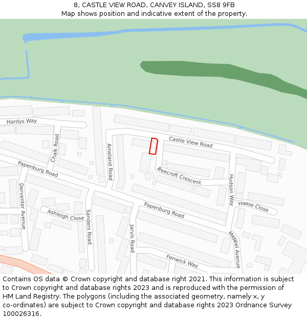 8, CASTLE VIEW ROAD, CANVEY ISLAND, SS8 9FB: Location map and indicative extent of plot