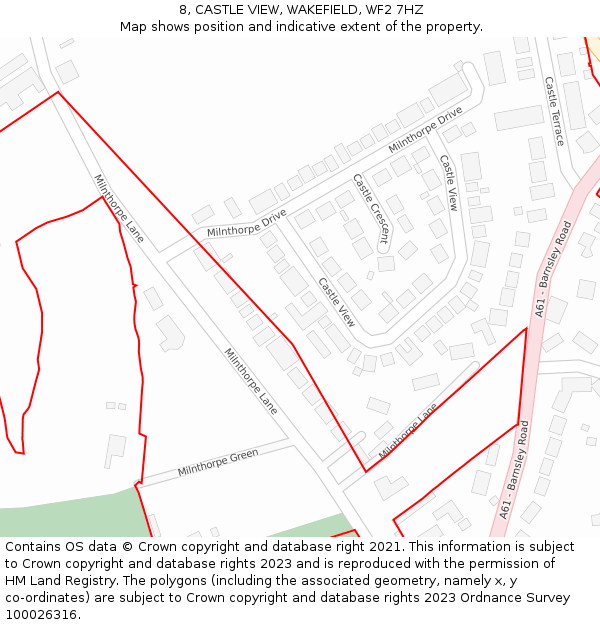 8, CASTLE VIEW, WAKEFIELD, WF2 7HZ: Location map and indicative extent of plot