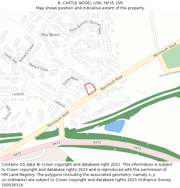 8, CASTLE WOOD, USK, NP15 1SR: Location map and indicative extent of plot