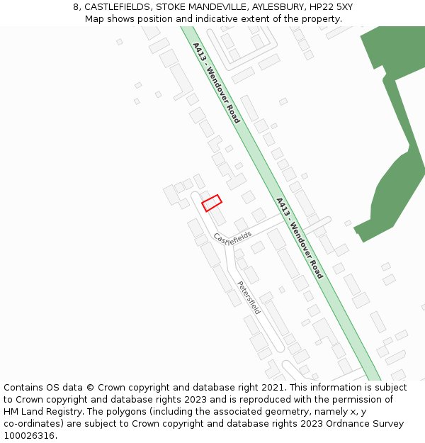 8, CASTLEFIELDS, STOKE MANDEVILLE, AYLESBURY, HP22 5XY: Location map and indicative extent of plot
