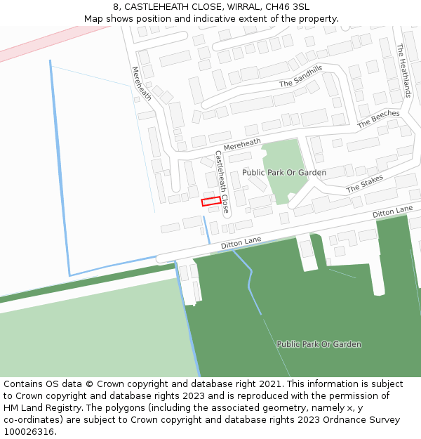 8, CASTLEHEATH CLOSE, WIRRAL, CH46 3SL: Location map and indicative extent of plot