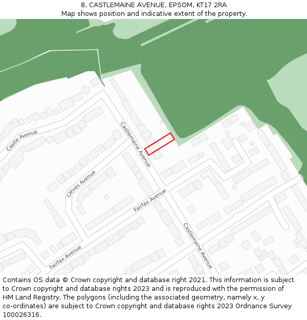 8, CASTLEMAINE AVENUE, EPSOM, KT17 2RA: Location map and indicative extent of plot