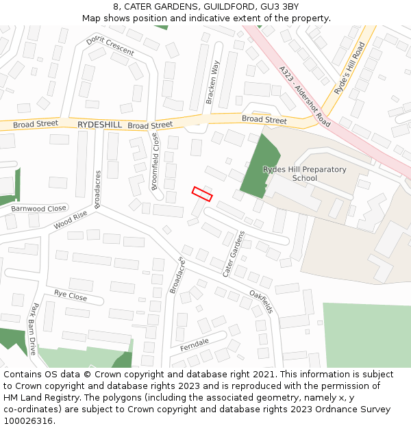 8, CATER GARDENS, GUILDFORD, GU3 3BY: Location map and indicative extent of plot