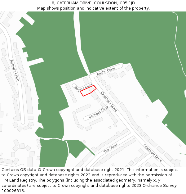 8, CATERHAM DRIVE, COULSDON, CR5 1JD: Location map and indicative extent of plot